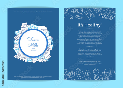 Vector card or flyer template illustration with hand drawn dairy elements