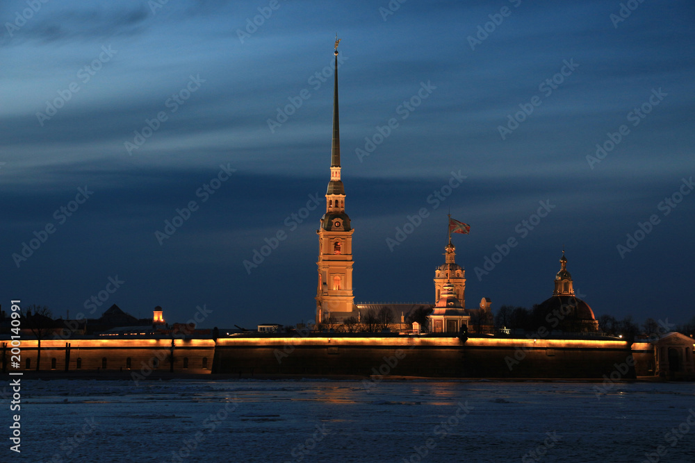 Russia, St. Petersburg, view of the Peter and Paul Fortress in the evening