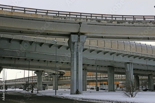 high pillars of the highway over the road