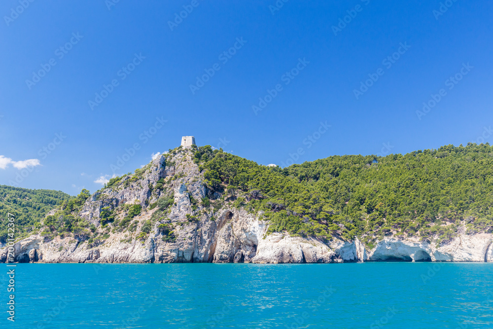 Panoramic view of San Felice Bay; Apulia, Italy.