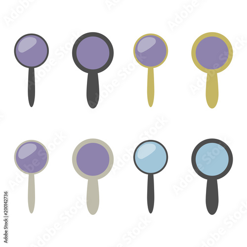 multicolored magnifying glass magnifying glass with glare with black gold and silver handle with blue glass vector isolated on white background