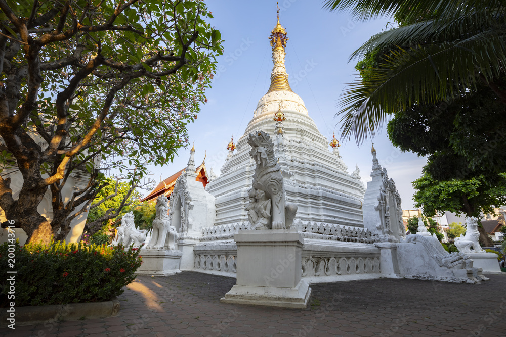 White Pagoda At Mahawan temple in Chiang Mai, Thailand