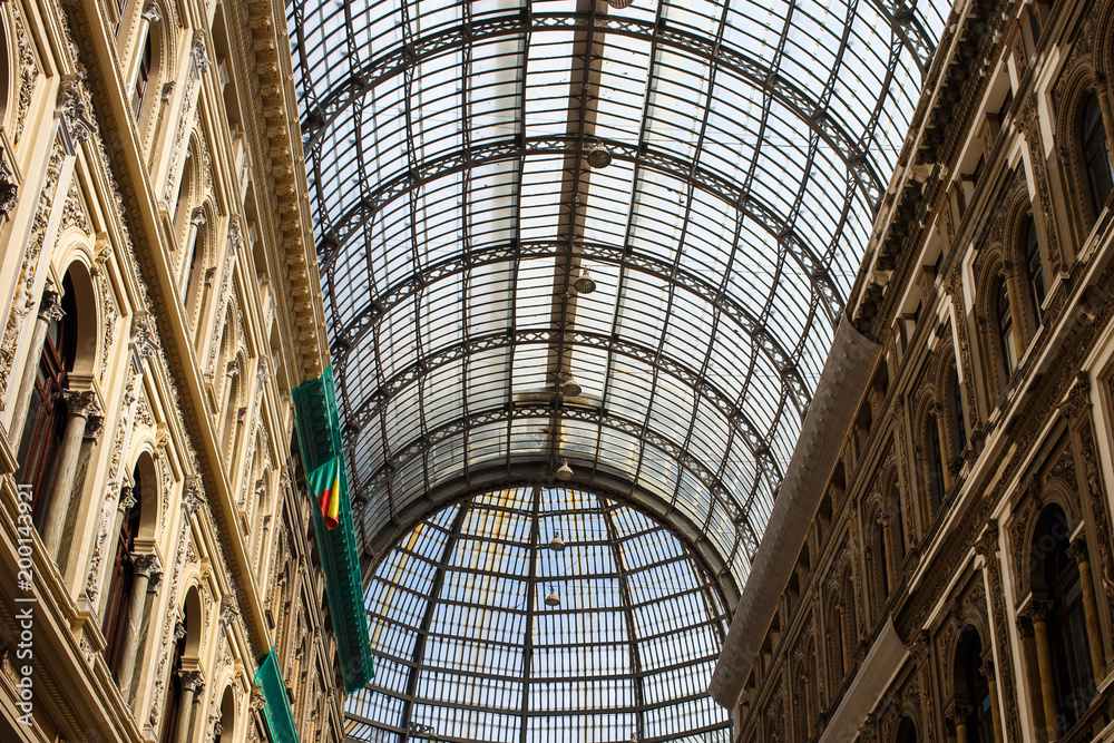 Fragment of shopping gallery - Galleria Umberto I in Naples, Italy