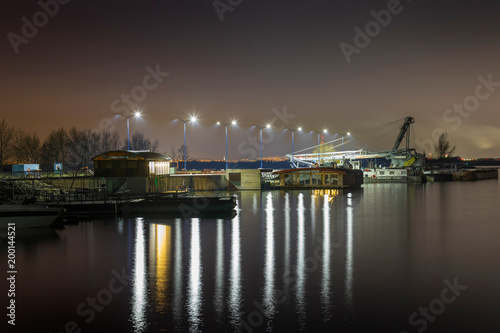 small modern river harbour at night with modern street lights  Cunovo  Donau  Slovakia