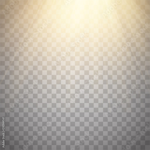Rays of light isolated on transparent background. Golden spotlight. Vector