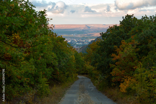 The road through the Karadag reserve in the direction of the village of Koktebel, Crimea