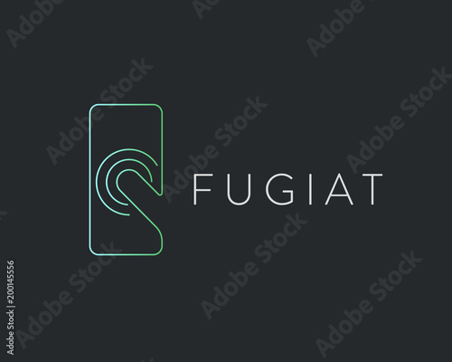 Touch screen finger vector logotype. Linear smart phone tablet pc negative space logo symbol.
