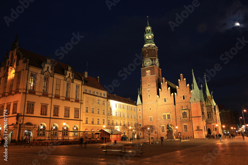 The famous marketplace and city hall in Wroclaw, Silsesia, Poland