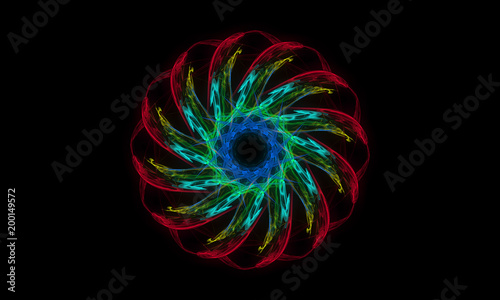Abstract colorful round flower wallpaper with black background