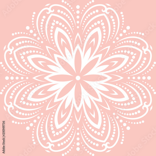 Oriental white pattern with arabesques and floral elements. Traditional classic ornament. Vintage pattern with arabesques
