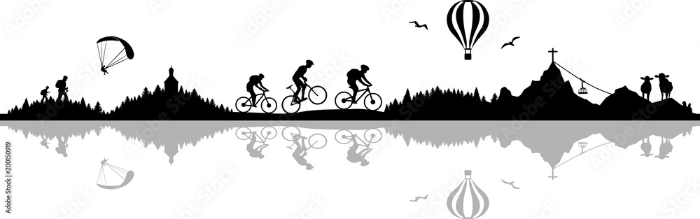 Naklejka premium Silhouette Berge Radfahrer