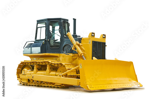 Bulldozer loader machine for earthmoving works on white photo