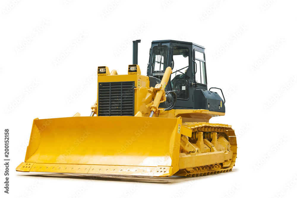 Fototapeta premium Bulldozer loader machine for earthmoving works on white