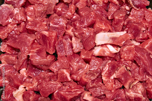  Pile of raw beef, top view, meat Texture
