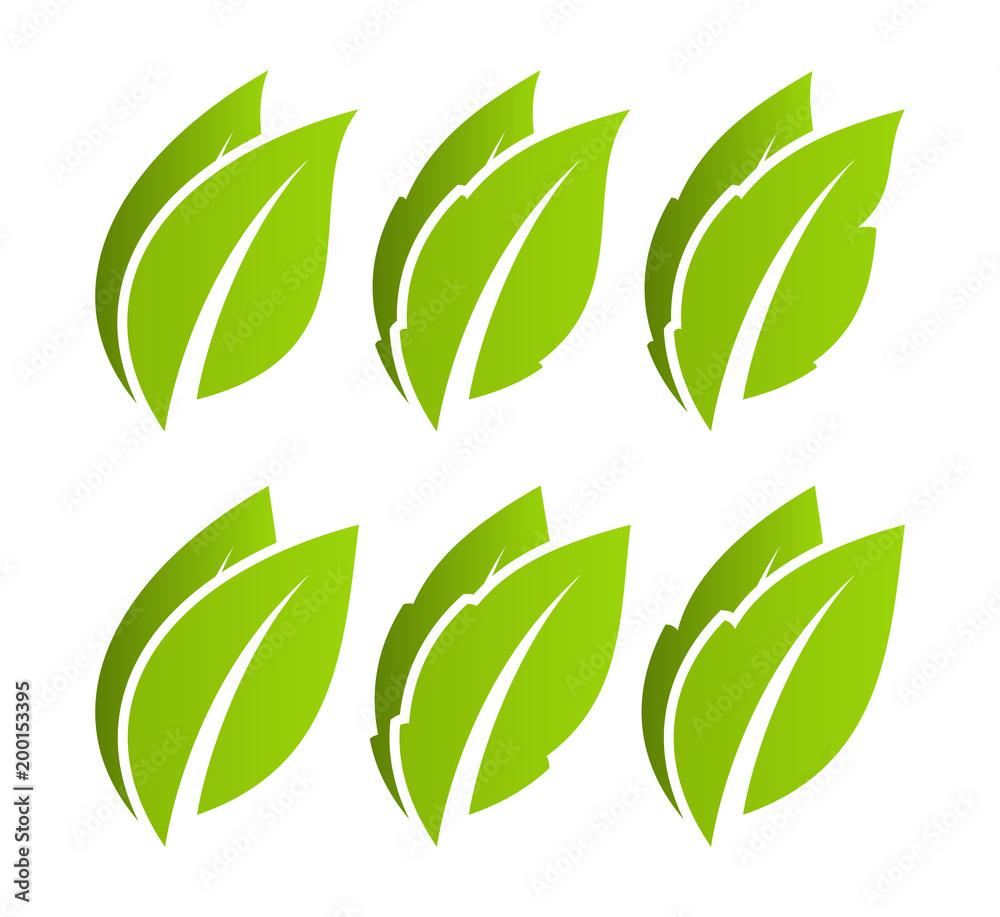 Green leaf set. Eco - obrazy, fototapety, plakaty 