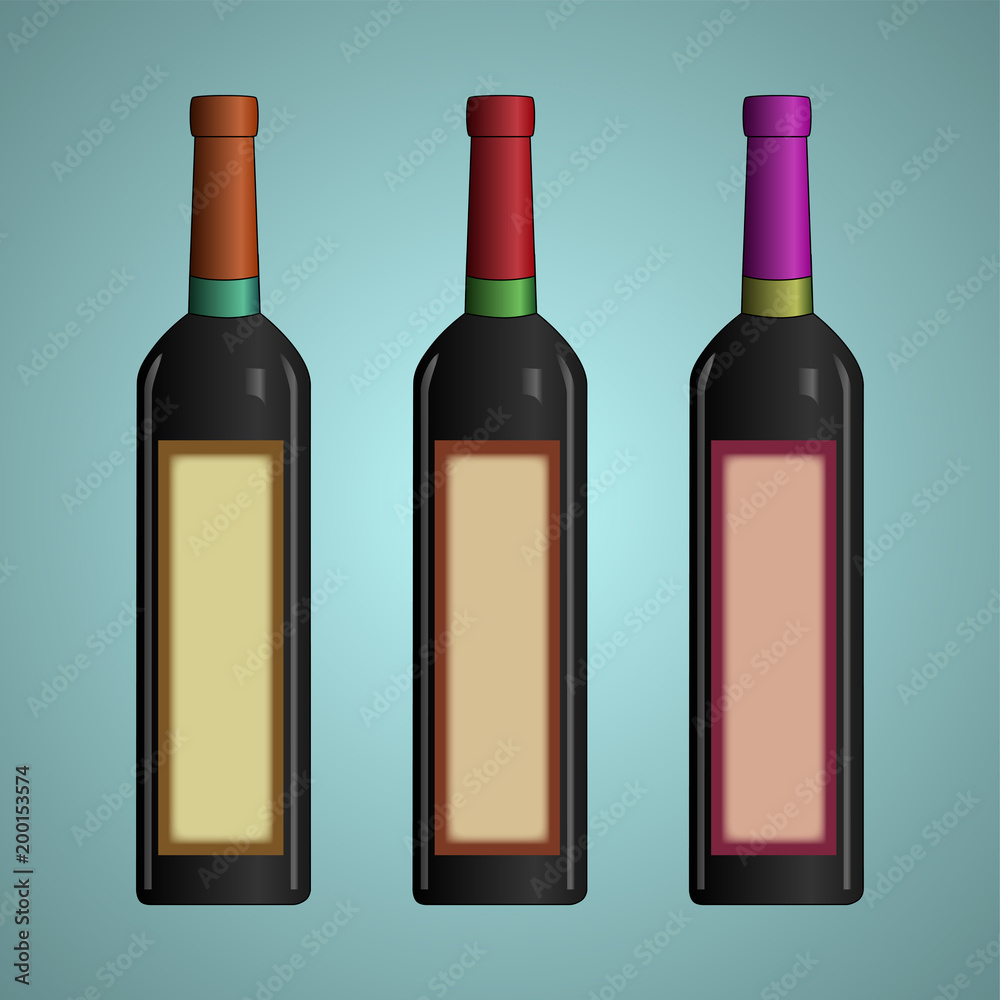 Design of a bottle for wine. A wine bottle. Capacity for alcohol. Glass containers.