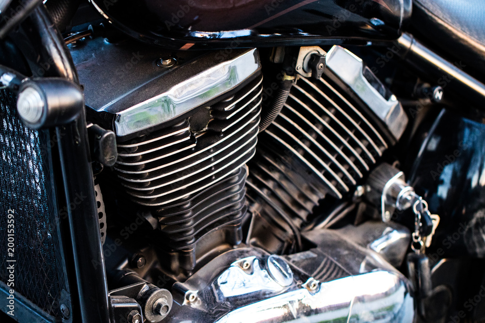 Motor bike detail - Engine block, Metal parts of motorcycle