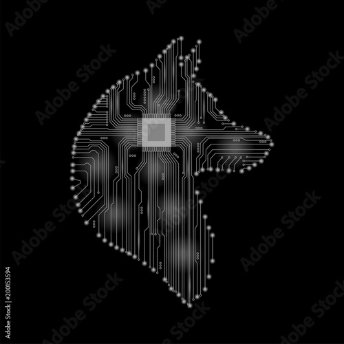 Dog in the form of an electronic circuit. Vector dog. Abstract technology.