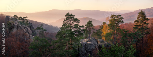 Fotografie Carpathian landscape on a misty Autumn day