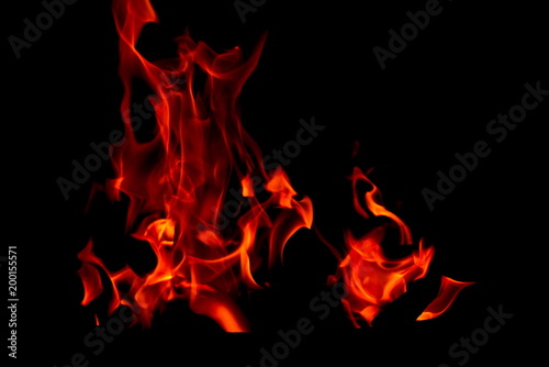 Fire flames on dark background 