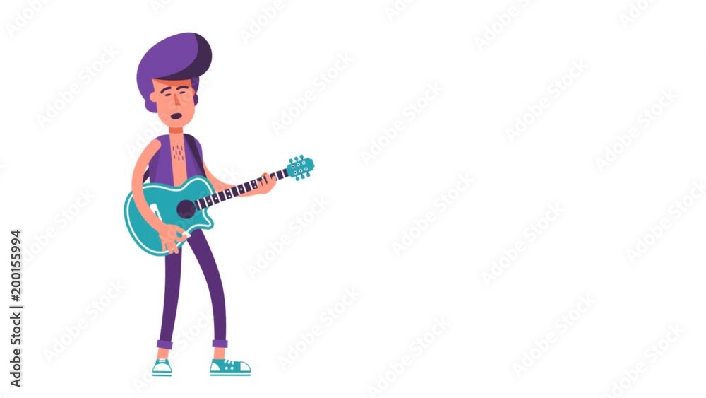 Rock singer playing on acoustic guitar and sing. Looped Animation 2D cartoon character with alpha channel