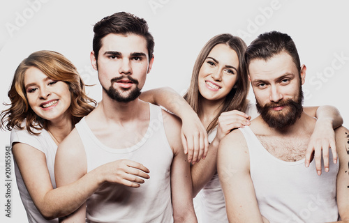 Happy group of friends isolated over white background