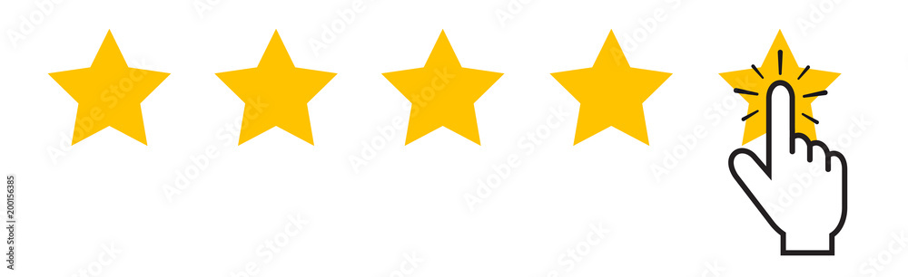 Product Rating System - 5 Stars And Touching Mouse Pointer - Vector Illustration - Isolated On White Background Product Rating System - 5 Stars And Touching Mouse Pointer - Vector Illustration - Isolated On White Background