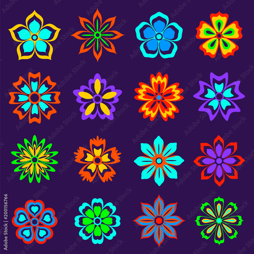 Set of flat flowers on white background. Cute vector illustration. Set of flat flowers on white background. Cute vector illustration.