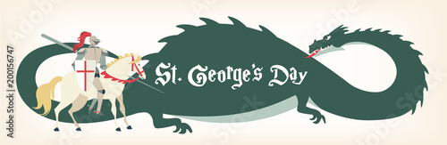 St. George s Day card with knight and dragon. Vector illustration.