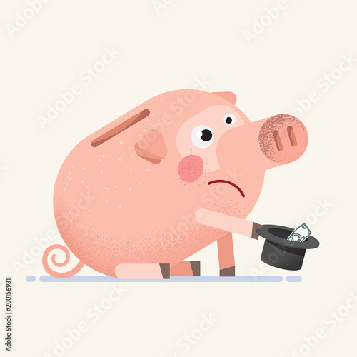 Sad empty Piggy Bank beg for money