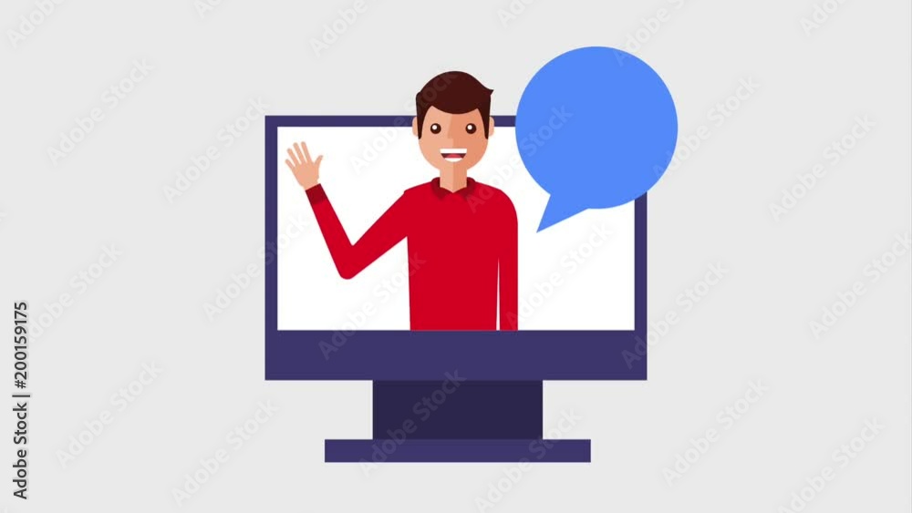 young man cartoon waving hand on monitor computer animation hd young man cartoon waving hand on monitor computer animation hd