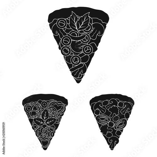 Different pizza black icons in set collection for design.Pizza food vector symbol stock web illustration.