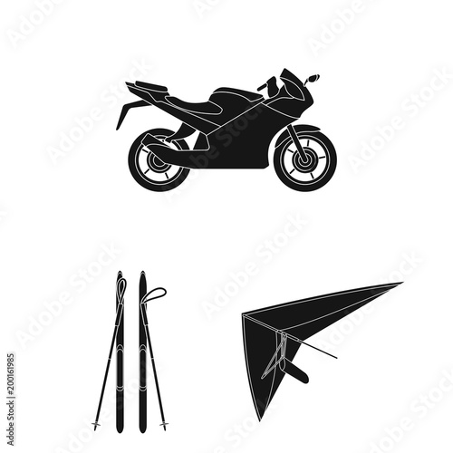 Extreme sport black icons in set collection for design.Different kinds of sports vector symbol stock web illustration.