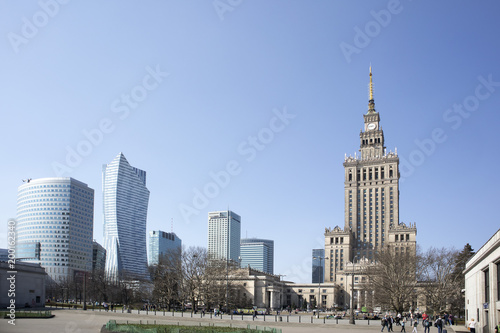 View on Palace of Culture an Science and modern office buildings