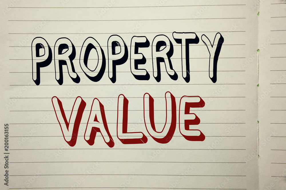 Text sign showing Property Value. Conceptual photo Estimate of Worth Real Estate Residential Valuation written on Notebook Book. Text sign showing Property Value. Conceptual photo Estimate of Worth Real Estate Residential Valuation written on Notebook Book.