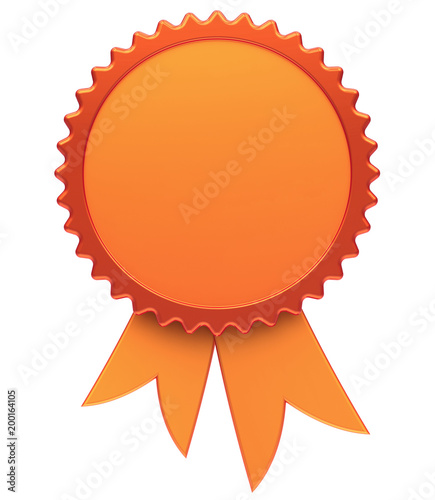Award ribbon blank golden reward medal rosette. Best badge winner template design element empty. 3d illustration isolated on white