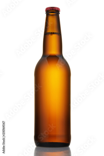 Bottle of light beer isolated on white background