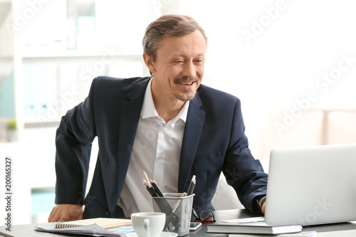 Handsome man working with l...