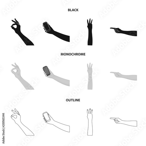 Sign Language black,monochrome,outline icons in set collection for design.Emotional part of communication vector symbol stock web illustration.