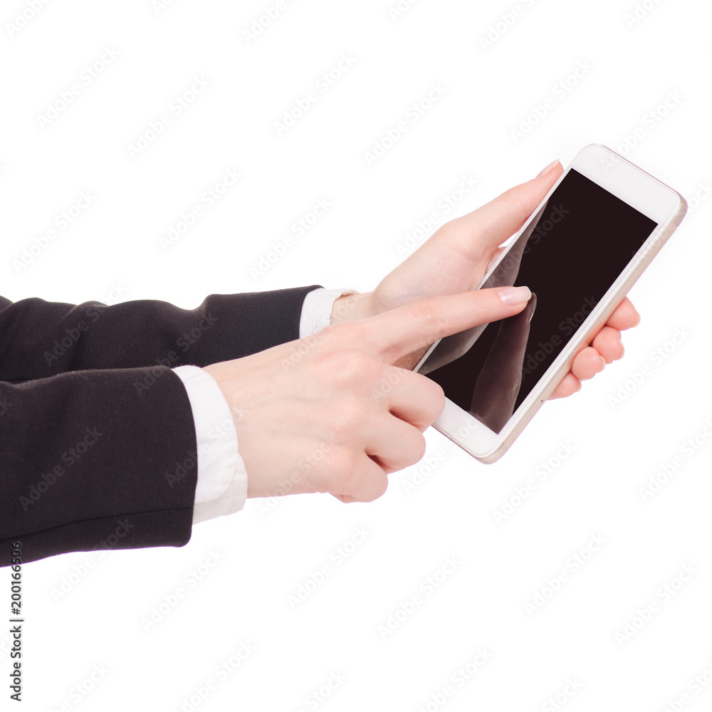 Mobile phone smartphone in hand business woman Mobile phone smartphone in hand business woman