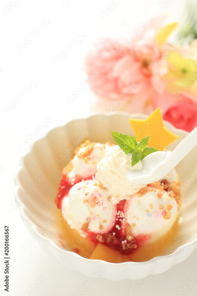 Fancy Homemade ice cream with decoration sugar Fancy Homemade ice cream with decoration sugar