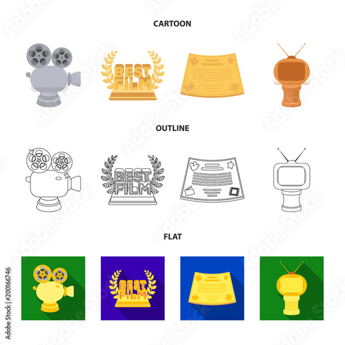 Silver camera. A bronze prize in the form of a TV and other types of prizes.Movie award,sset collection icons in cartoon,outline,flat style vector symbol stock illustration web. photo