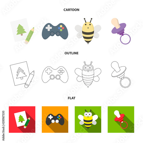 Picture, dzhostik, bee, nipple.Toys set collection icons in cartoon,outline,flat style vector symbol stock illustration web. photo