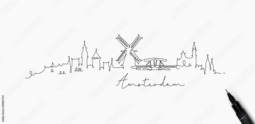 Naklejka premium Amsterdam sylwetka linii pióra