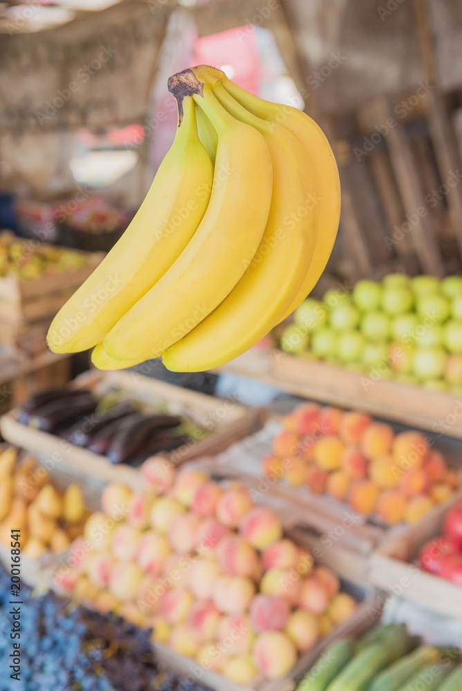 banana and fruit background at market