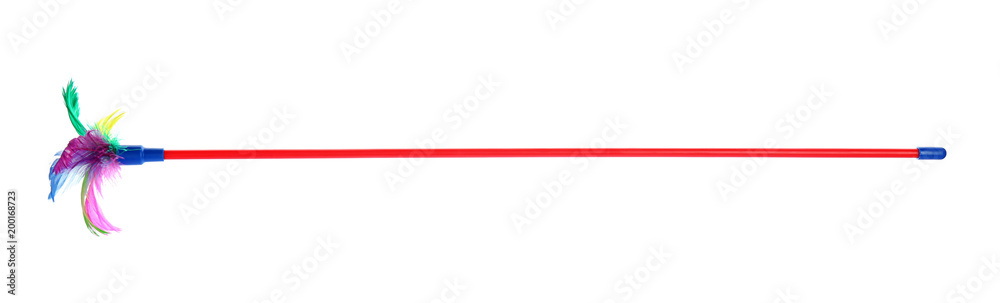 Feather wand for cat on white background. Pet toys Feather wand for cat on white background. Pet toys