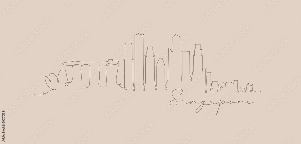 Obraz premium Sylwetka linii pióra singapur beż