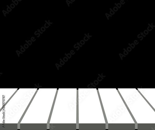 Empty white striped tabletop display over black space background. Useful as backdrop, image montage for display products, or for design key visual layout. Vector illustration, EPS10.