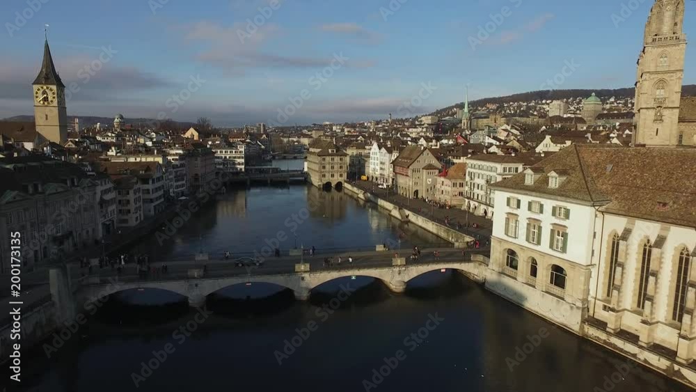 Aerial view of Limmat River in Zurich, Switzerland Aerial view of Limmat River in Zurich, Switzerland