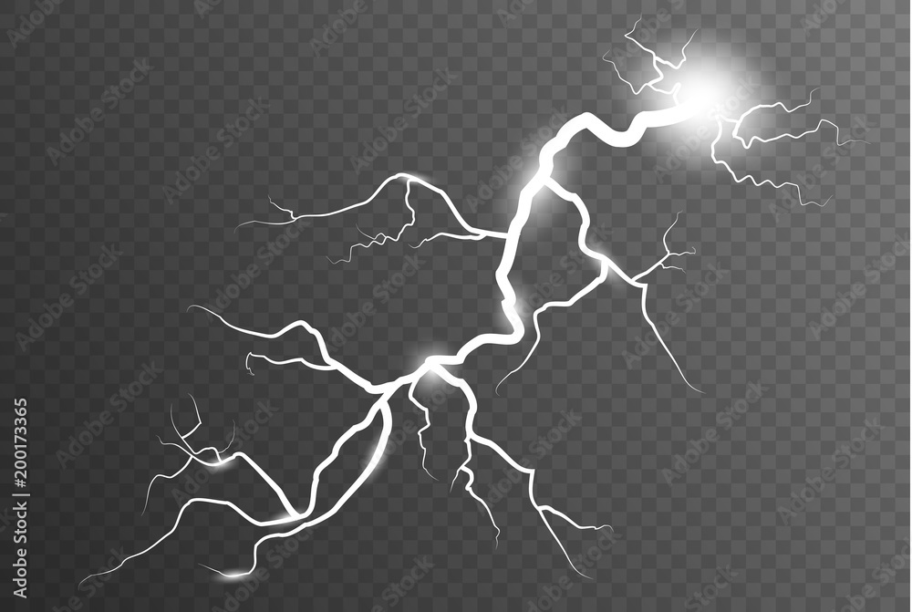 Lightning and thunder-storm. Magic glow and sparkle bright lighting effect. vector illustration.